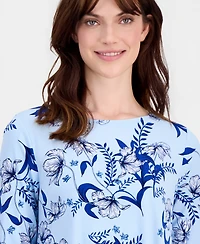Jm Collection Women's Printed 3/4-Sleeve Swing Knit Top, Macy's Exclusive