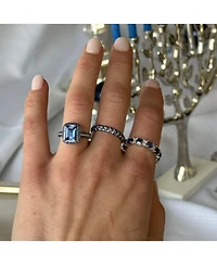 Suzy Levian Sterling Silver Sapphire and Created White Halo Ring