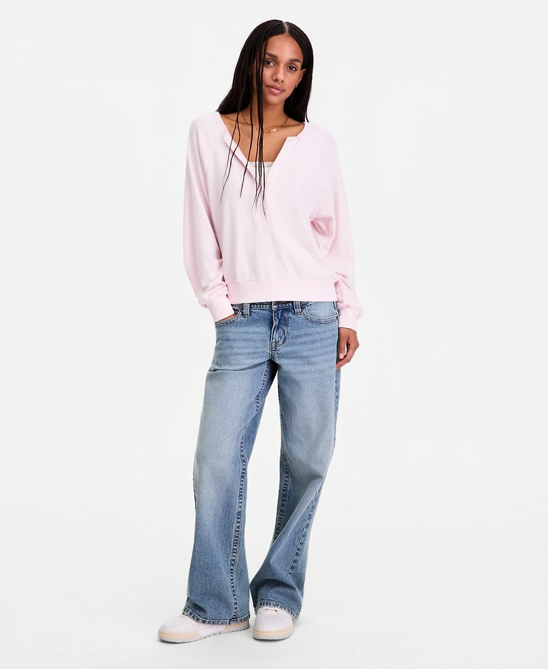 Hippie Rose Juniors' Twofer Long-Sleeve Henley Lounge Top