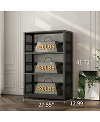 Yigii Industrial Bookshelf Metal Bookcase Adjustable Shelves Storage Organizer