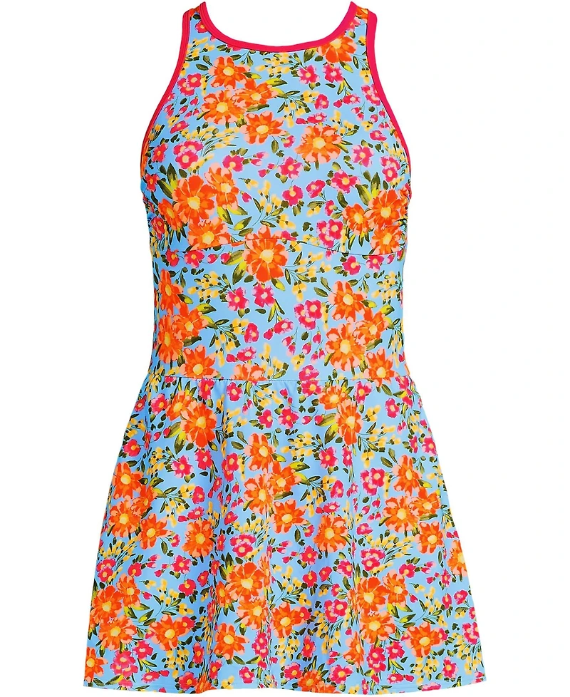 Lands' End Petite Tugless High Neck Swim Dress Swimsuit