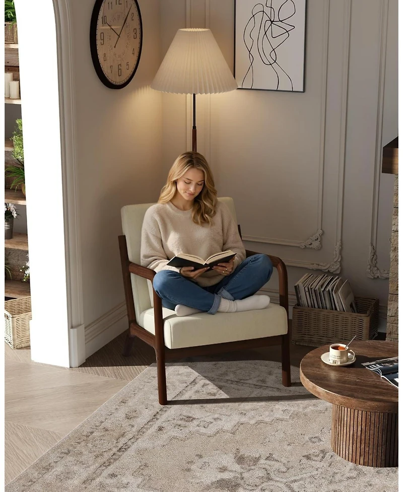 gaomon Mid-Century Chenille Accent Chair,Cozy Reading Chair,Modern Lounge Armchair with Lumbar Pillow,Solid Wood Frame,for Living Room,Bedroom,Office