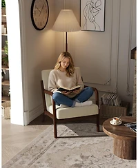 gaomon Mid-Century Chenille Accent Chair,Cozy Reading Chair,Modern Lounge Armchair with Lumbar Pillow,Solid Wood Frame,for Living Room,Bedroom,Office