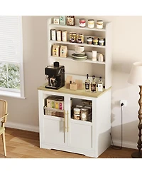 gaomon 6 Tier Kitchen Bakers Rack With Power Outlet Microwave Stand Bakers Rack With Storage Cabinet Farmhouse Small Kitchen Pantry Hutch