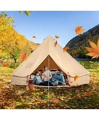 Mecale 13 Ft Canvas Bell Tent with Stove Jack for 4-Season Camping, Fits 6 People