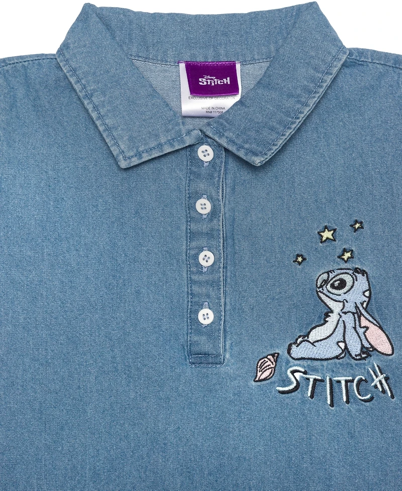 Disney Girls' 2T-6X Stitch Cap-Sleeve Collared Dress