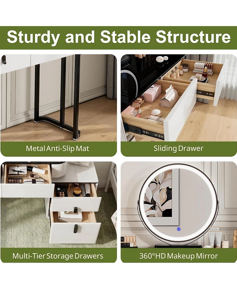 Rainsken Modern Vanity Table with Mirror and Lights