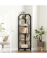 Yigii Corner Shelf Industrial Storage Stand Bookcase Plant Display Rustic