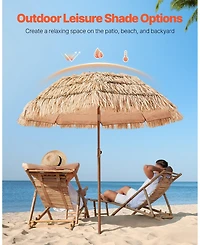 Mecale 6 Ft Thatched Tiki Patio Umbrella with Tilt and Metal Ribs