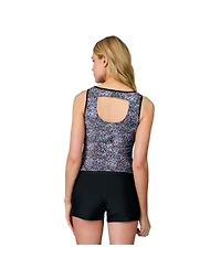 Free Country Women's Full Side Shirring Tankini Top