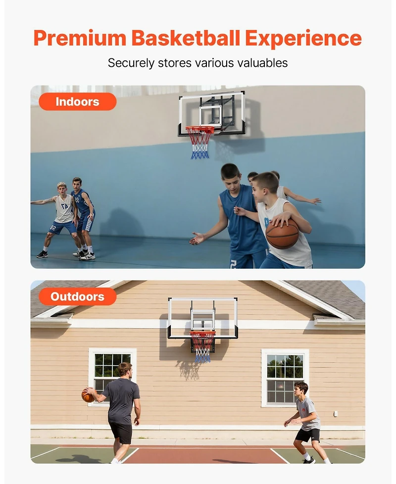 Mecale 54 Inch Wall Mount Basketball Hoop with Adjustable Backboard