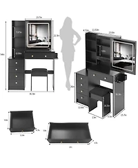 Rainsken 37" Makeup Vanity Set with Touch Control Led Sliding Mirror, Cushioned Stool, Makeup Desk with Usb Charge and Hair Dryer Stand for Bedro