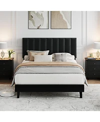gaomon Full Size Velvet Iron Mdf Vertical Pattern Soft Bag Basic Bed, Upholstered Bed Frame, Stylish Design, Comfortable Mattress
