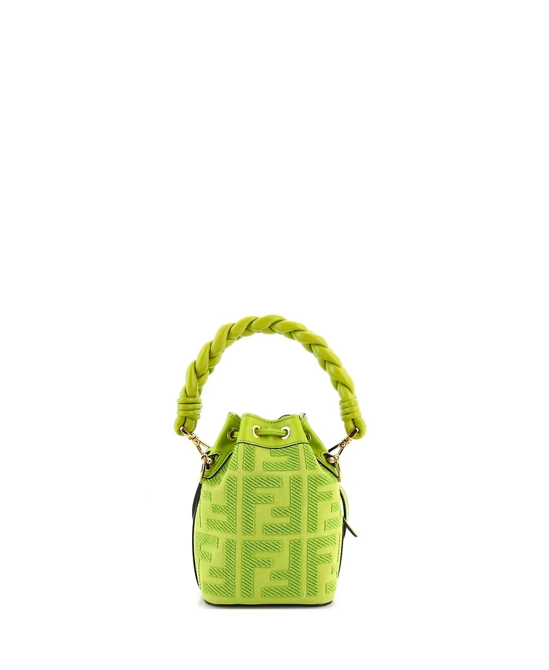 Pre-Owned Fendi Mini Woven Handle Mon Tresor Bucket Bag Zucca Embroidered Canvas