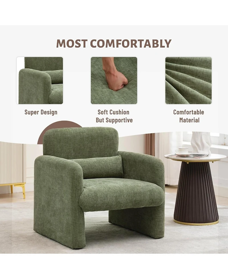 gaomon Single Sofa Chair, Reading Chair for Bedroom, Cozy Chenille Armchair, Mid Century Modern Accent Chair with Arms and Lumbar Pillow