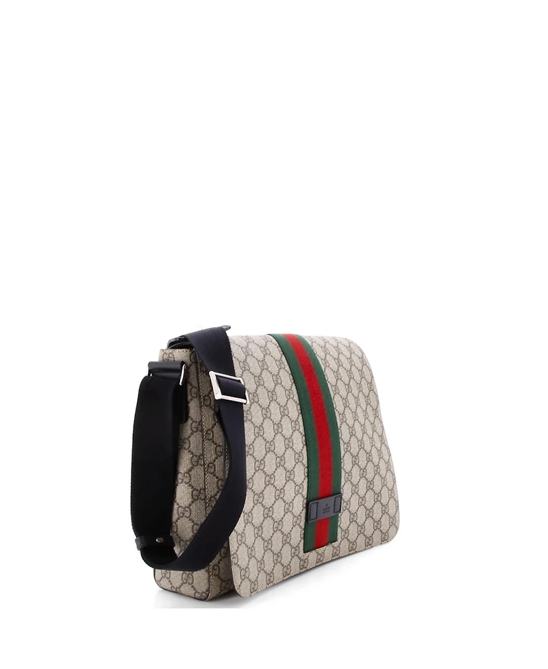 Pre-Owned Gucci Medium Web Flap Messenger Bag Gg Coated Canvas