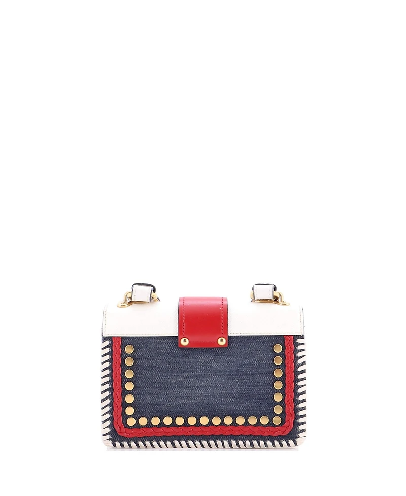 Pre-Owned Prada Small Cahier Crossbody Bag Embellished Denim and Leather