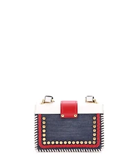 Pre-Owned Prada Small Cahier Crossbody Bag Embellished Denim and Leather