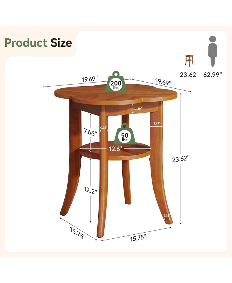 Tribesigns Solid Wood End Table, 2-Tier Sofa Side Table with Storage Shelf, Mid Century Modern Wooden Bedside Nightstand