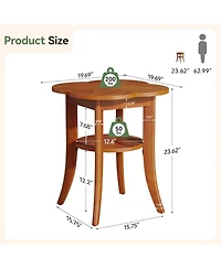 Tribesigns Solid Wood End Table, 2-Tier Sofa Side Table with Storage Shelf, Mid Century Modern Wooden Bedside Nightstand