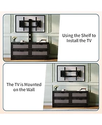 gaomon rattan Tv stand with mount, 4 drawer dresser console for TVs up to 70'', farmhouse wooden media unit for living room or bedroom.