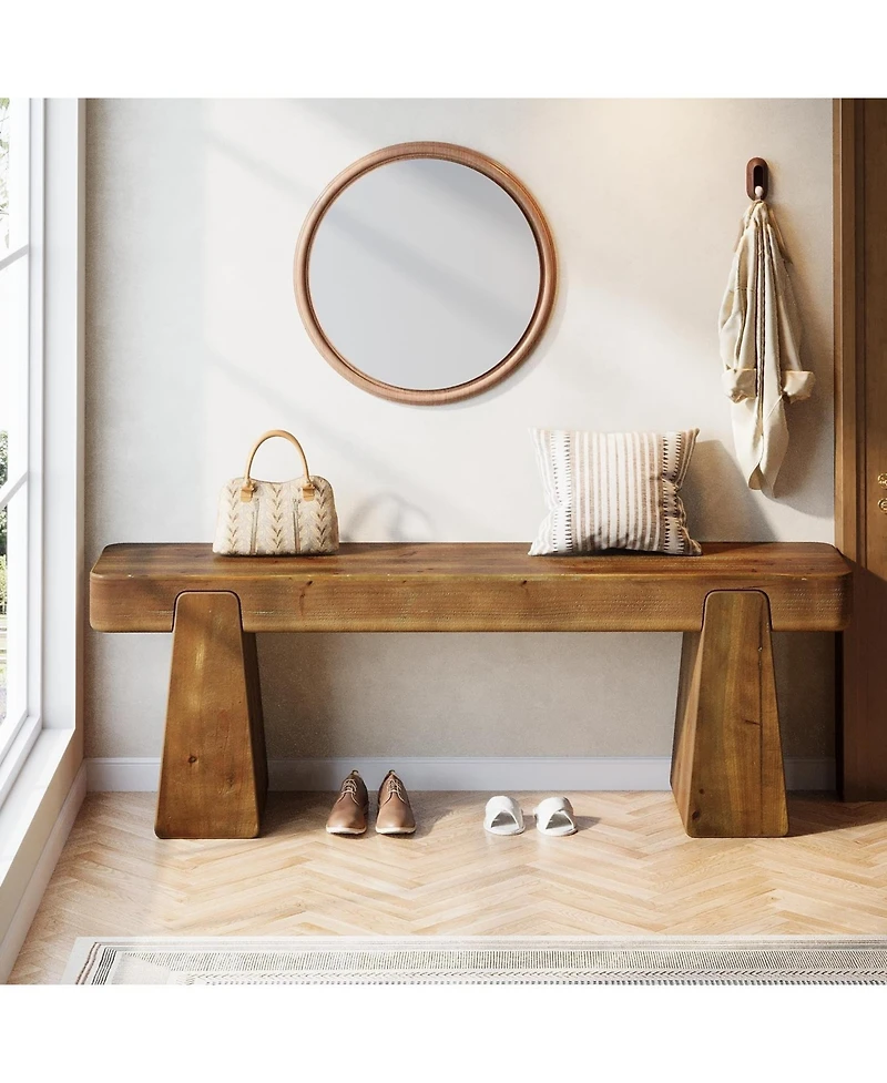 Tribesigns Solid Wood Bench, 47-Inch Farmhouse Entryway Bench with Thickened Legs, Narrow Indoor Wooden Bench