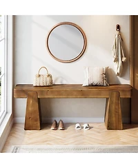 Tribesigns Solid Wood Bench, 47-Inch Farmhouse Entryway Bench with Thickened Legs, Narrow Indoor Wooden Bench