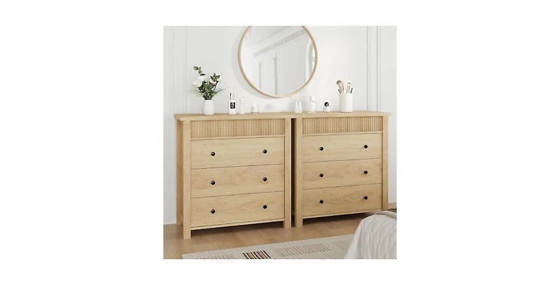 gaomon 3 Drawer Dresser, Modern Fluted Nightstand, Wooden Chest of Drawers, Storage End Table Organizer