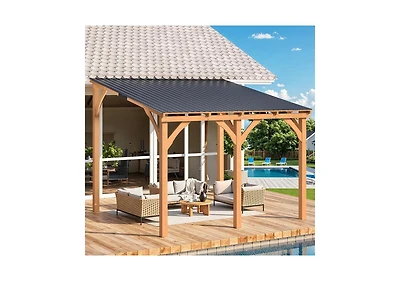 Aecojoy 10' x 10' Wooden Hardtop Lean-To Feature Gazebo/Pergola
