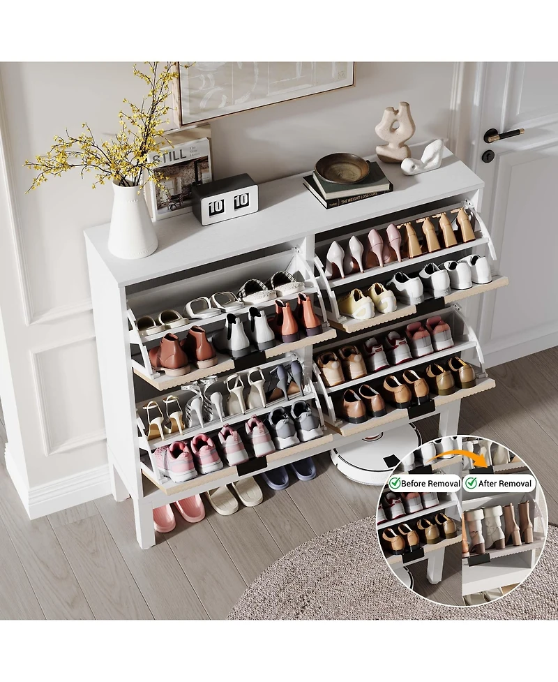 gaomon Shoe Storage Cabinet with 4 Flip Drawers, Farmhouse Fluted Shoe Organizer with Metal Legs