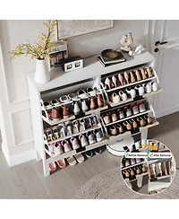 gaomon Shoe Storage Cabinet with 4 Flip Drawers, Farmhouse Fluted Shoe Organizer with Metal Legs