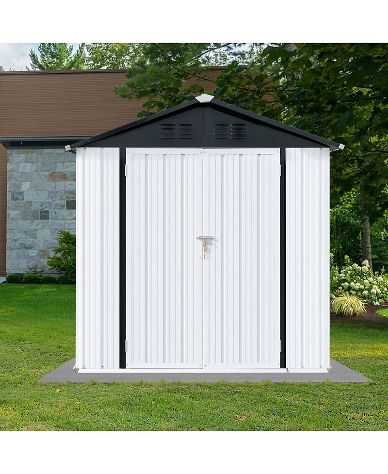 Mondawe 6x4 Ft Outdoor Metal Storage Shed with Apex Roof, Garden Tool Shed for Patio Backyard
