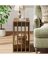 Tribesigns End Table, Farmhouse Narrow Side Table with Storage Shelf, Rustic Square Nightstand Bedside