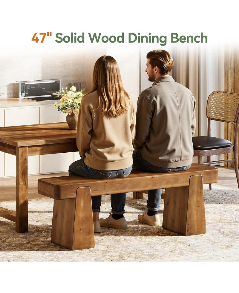 Tribesigns Solid Wood Dining Bench, 47" Farmhouse Dining Table Bench with Thickened Legs
