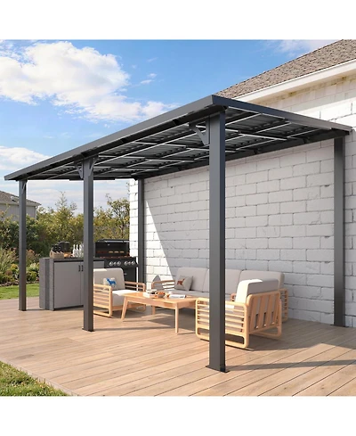 Aecojoy 14' x 8' Metal Hardtop Lean-To Feature Gazebo/Pergola