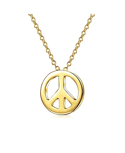 Bling Jewelry Tiny World Peace Sign Pendant Necklace Gold Plated .925 Sterling Silver