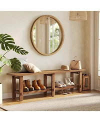 Tribesigns Solid Wood Entryway Bench, 63" End of Bed Bench with Shoe Storage Rack, Farmhouse Narrow Seating