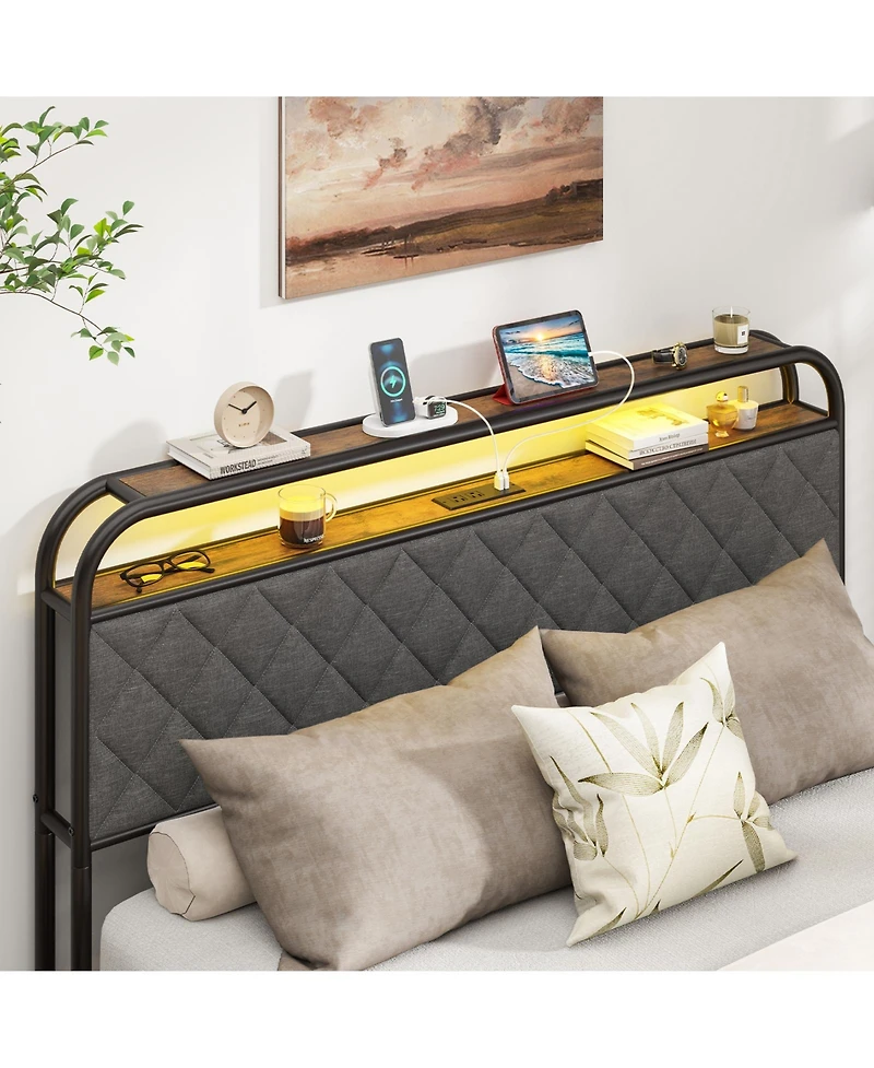 Sugift Bed Frame with Led Lights and Charging Station