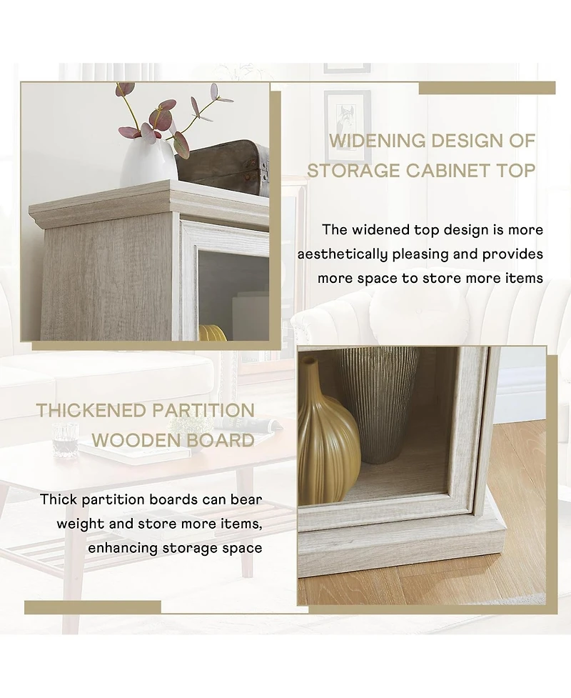 Rainsken Display Cabinet with 4 Flip up Glass Doors, 4-Tier Versatile Storage Organizer, Antique Bookcase for Office, Living Room