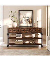 gaomon 52" Industrial Console Table with 3 Drawers, 3-Tier Metal Entryway/Sofa Table.
