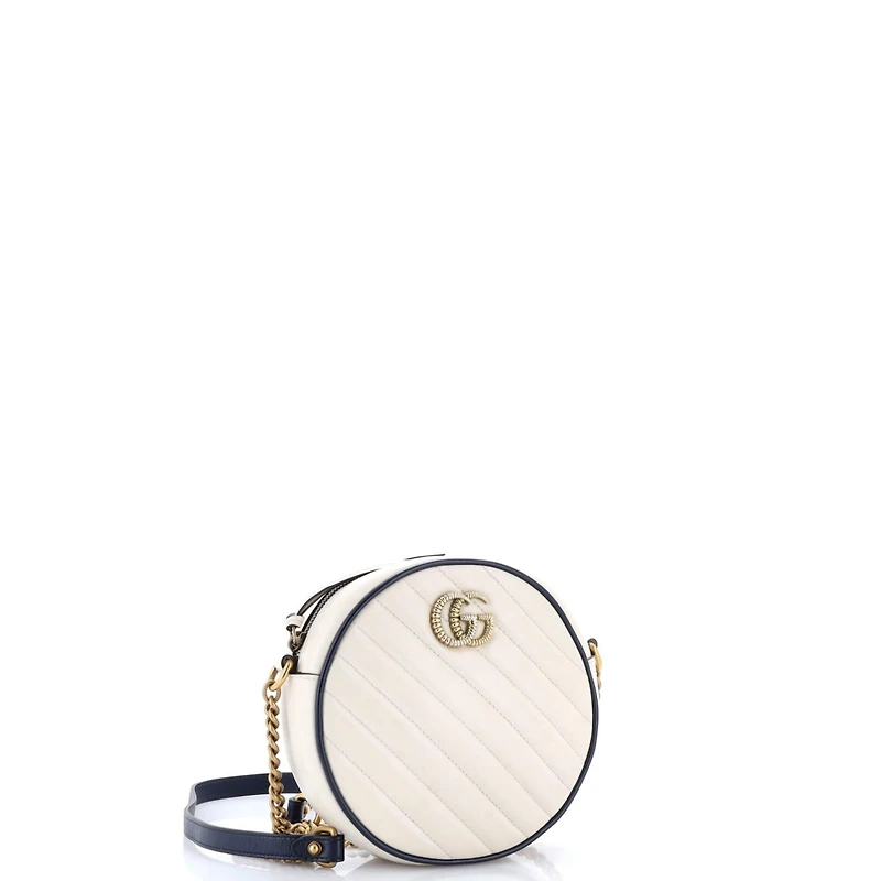 Pre-Owned Gucci Mini Gg Marmont Round Shoulder Bag Diagonal Quilted Leather