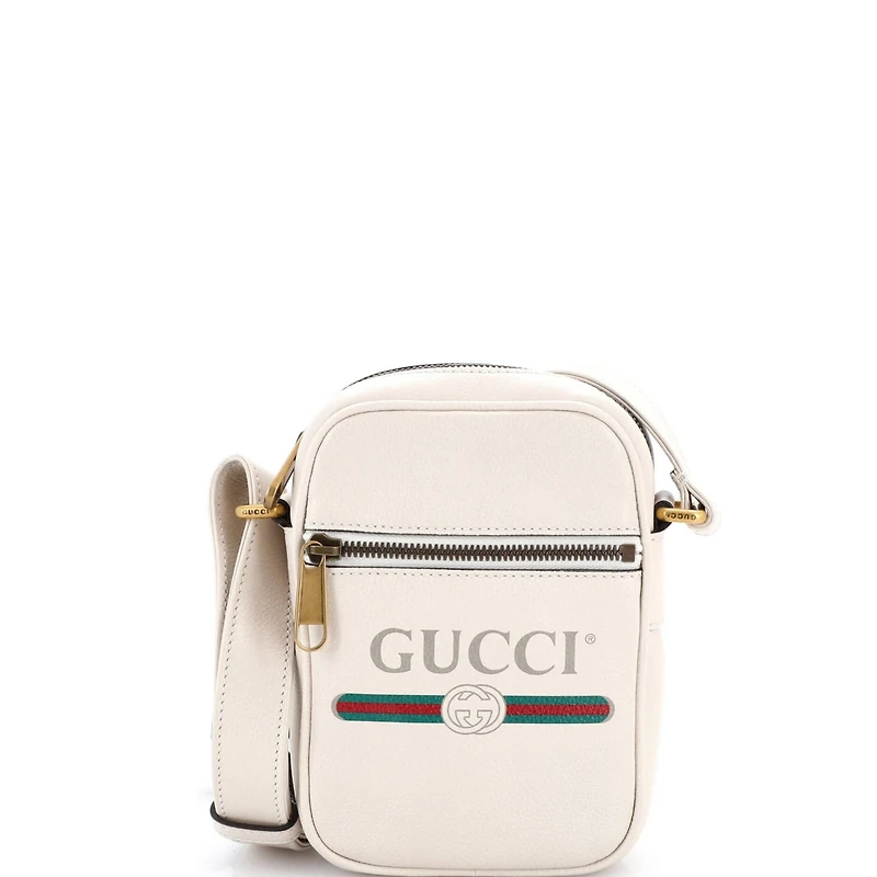 Pre-Owned Gucci Mini Logo Zip Messenger Bag Printed Leather