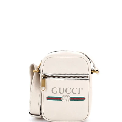 Pre-Owned Gucci Mini Logo Zip Messenger Bag Printed Leather