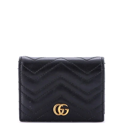 Pre-Owned Gucci Gg Marmont Flap Card Case Matelasse Leather