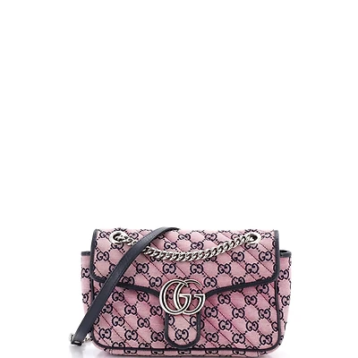 Pre-Owned Gucci Small Gg Marmont Flap Bag Diagonal Quilted Gg Canvas with Leather