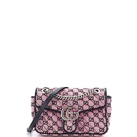 Pre-Owned Gucci Small Gg Marmont Flap Bag Diagonal Quilted Gg Canvas with Leather