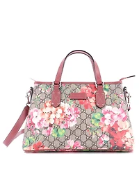 Pre-Owned Gucci Medium Convertible Zip Tote Blooms Print Gg Coated Canvas