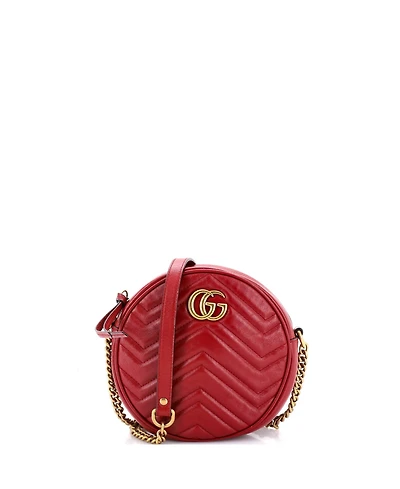 Pre-Owned Gucci Mini Gg Marmont Round Shoulder Bag Matelasse Leather