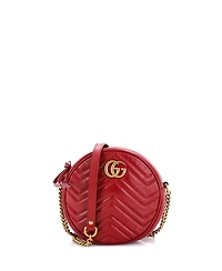 Pre-Owned Gucci Mini Gg Marmont Round Shoulder Bag Matelasse Leather