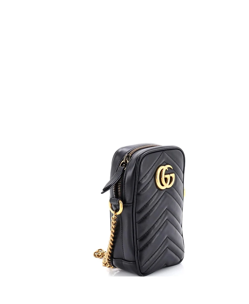 Pre-Owned Gucci Mini Gg Marmont Vertical Phone Crossbody Bag Matelasse Leather